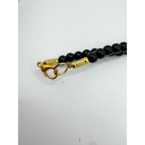 Vintage Brass Inlay Black Chunky Bohemian Necklace Large Pendant Tribal Ethnic - Picture 3 of 13